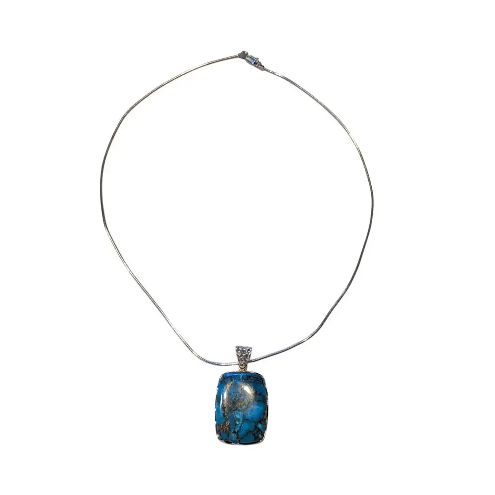 VTG 925 Sterling Silver Copper Turquoise Pendant on Sterling 18" Cable Wire - Picture 9 of 9